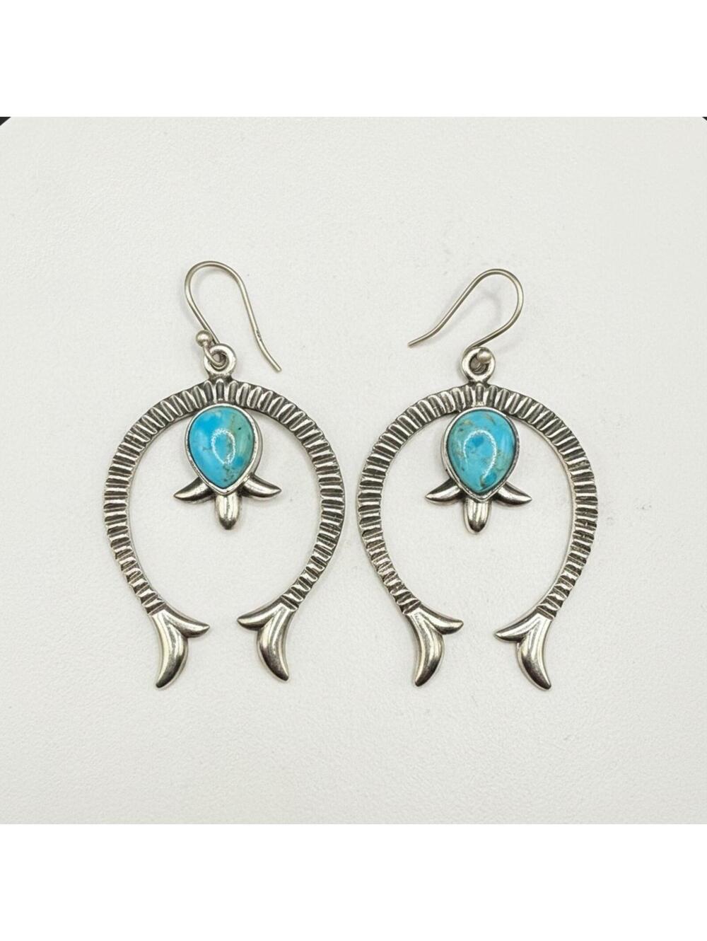 Southwestern Turquoise Naja Earrings – 925 Sterling Silver, 2" Statement Dangle